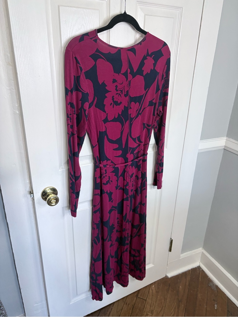 Boden | Lucy Jersey Midi Dress | Wine Burgundy Navy Floral Size 10R - Picture 8 of 10